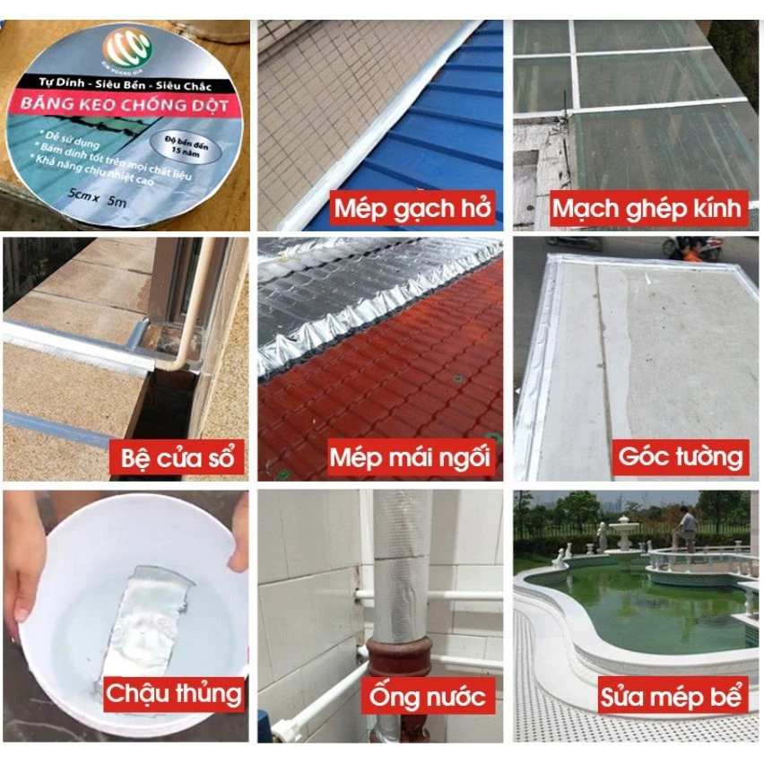 Cuộn Băng Keo Chống Thấm Dài 5M Rộng 5cm, 10cm - Keo Dán Siêu Dính, Chống Thấm Nước, Chống Dột