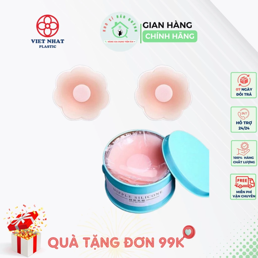 Hộp Đựng Miếng dán ngực silicon dán ti - Hộp 5 cặp dán ti sử dụng nhiều lần Việt Nhật - Hộp Xanh Hình Hoa