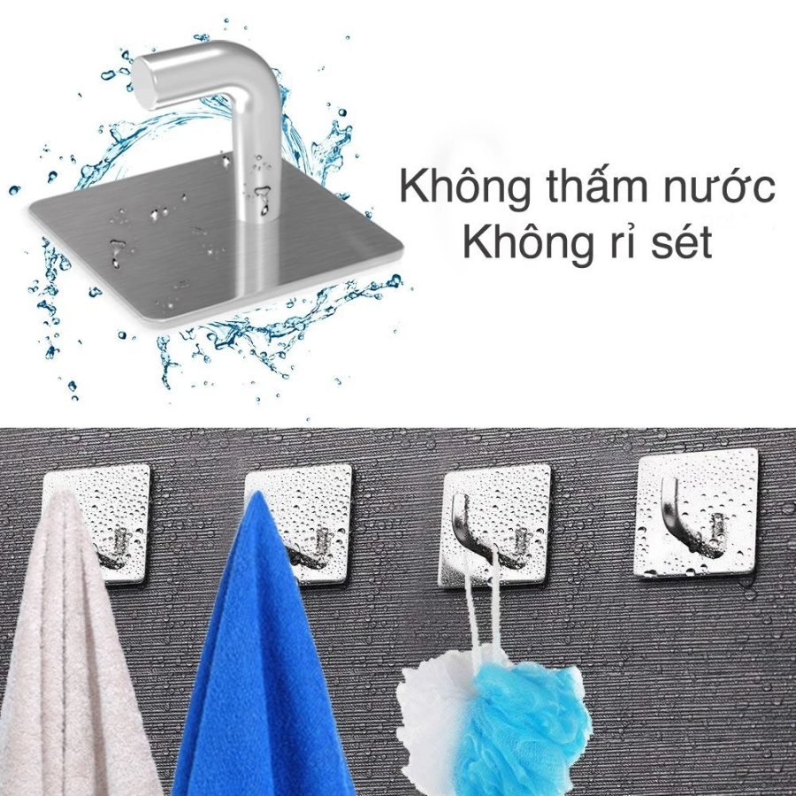 Set 3 Móc Dán Tường Số 7 Inox SUS304 Treo Đồ Chịu Lực Tốt Không Gỉ Set Siêu Dính, Không Cần Khoan