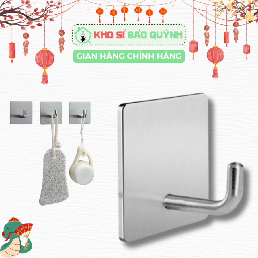 Set 3 Móc Dán Tường Số 7 Inox SUS304 Treo Đồ Chịu Lực Tốt Không Gỉ Set Siêu Dính, Không Cần Khoan